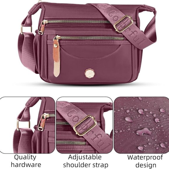 Crossbody Bag Women Nylon Water Resistant Multiple Pockets Travel Purse - Picture 5 of 6